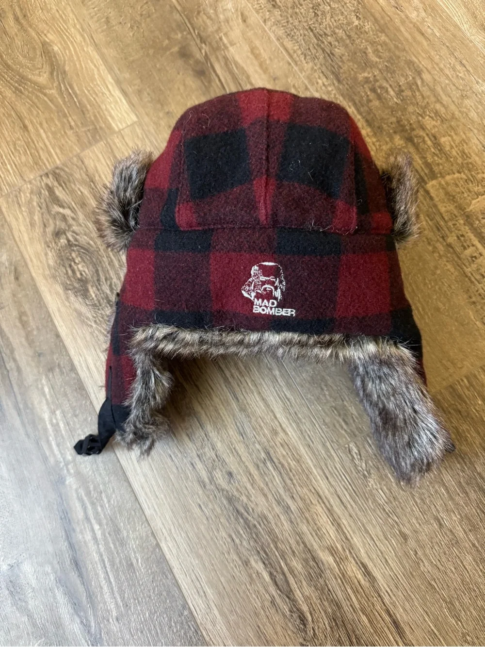 Men's Faux Fur Trapper Hat in Burgundy with Gray-Brown Trim